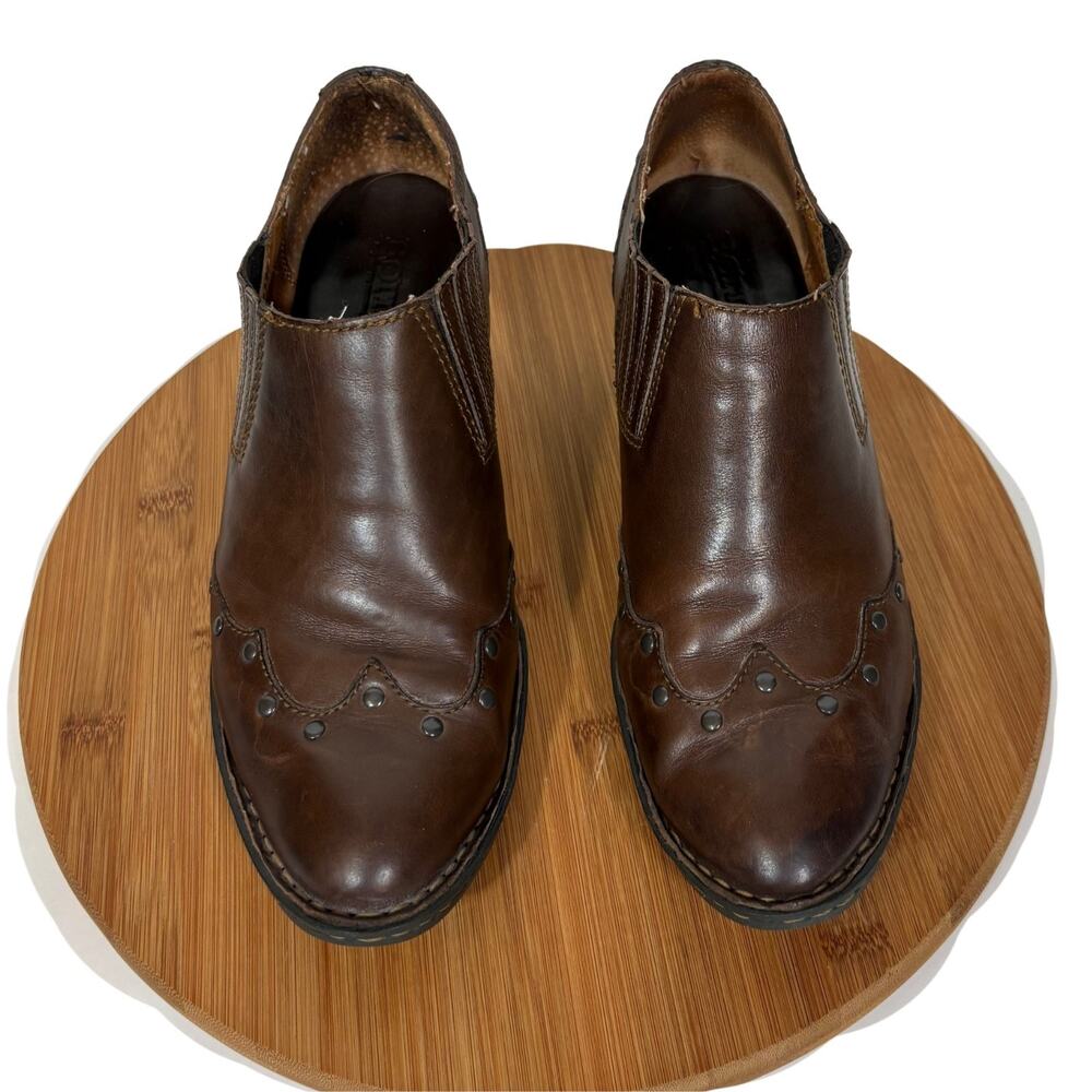 BORN Brown Leather Boots Southwestern Cowboy Ankle Mules Studded 8.5 40 - Picture 2 of 13
